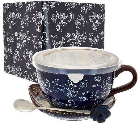 "As Is" Temp-tations 24 oz. Floral Lace Soup Mug w/Lid-It