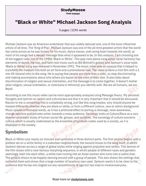 "Black or White" Michael Jackson Song Analysis