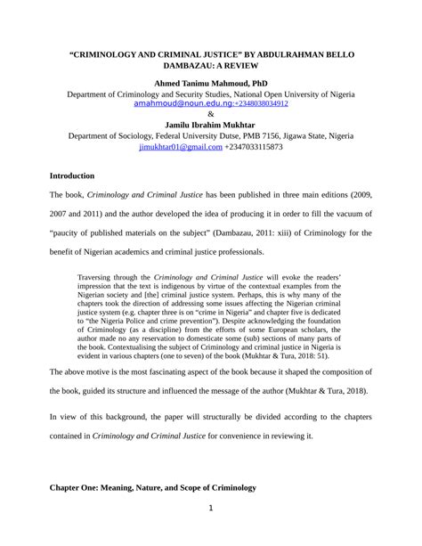 "CRIMINOLOGY AND CRIMINAL JUSTICE" BY ABDULRAHMAN BELLO ...