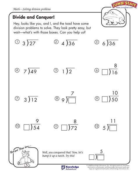 "Divide and Conquer" 4th Grade Math Worksheet on Division JumpStart