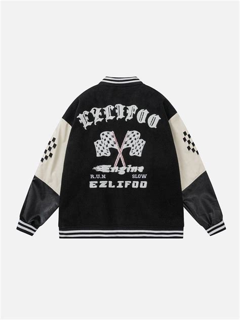 "EZLIFOO" Embroidery Varsity Jacket - gigalin.com