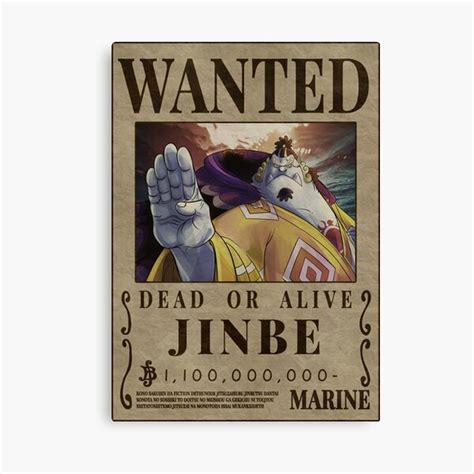 "Jinbe Wanted Poster One Piece Jimbei Bounty Poster" Canvas Print for