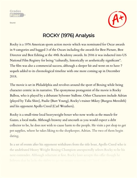 "Rocky" Movie: Review and Analysis - GradesFixer