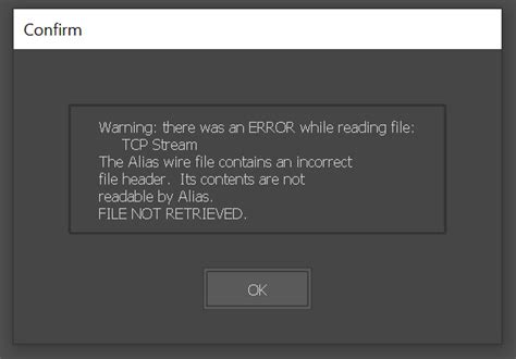 "Warning: The Alias wire file contains an incorrect file header ...