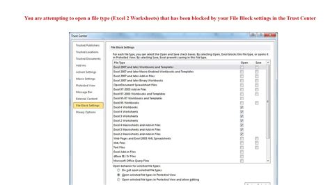 "You are trying to open a file type that is blocked by your trust ...