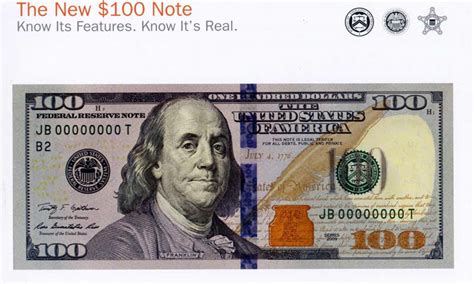 Of course, the new 100 dollar bill has a few new security features to prevent counterfeiting. They include: New: The Blue 3-D Security Ribbon on the front of the new $100 bill contains images of bells and 100s that move and change from one to the other as you tilt the note. New: The Bell in the Inkwell changes color from copper to green when .... 