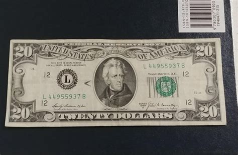 $20 bill 1969. This is called an offset printing, a minor one. The value for a 1996 $20 bill with 100% design transfer goes for $75.00 in very fine. Unfortunately yours sounds about less then 10% so it would be $25-$30. It is not rare, especially not in the 1996 $20 bill. 6:08 PM, December 15, 2006 