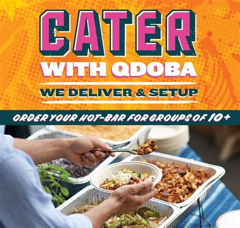 Starting today (April 7) - Monday, April 14, QDOBA is offering a $5 off coupon for orders of $25 or more (which applies to the family meal below). ... Qdoba Catering-Meet the Hot Bar Nov 16, 2019. 