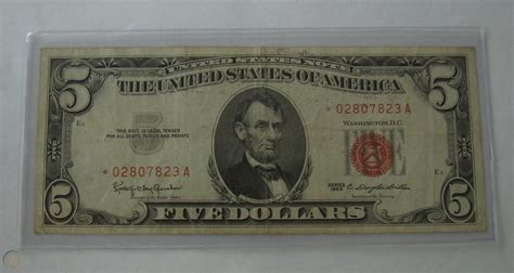 $5 bill red seal 1963. 1963 $5 Dollar Bill Red Seal United States Note A52279030A Paper Currency. $19.99. or Best Offer. $5.40 shipping. FR.1536* 1963 $5 Legal Tender Star Note VF+. $25.00. 