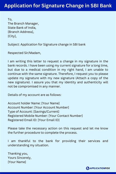 (5+ Samples) Application for Changing Signature in Bank