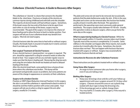 (Clavicle) Fractures a Guide to Recovery After Surgery DocsLib