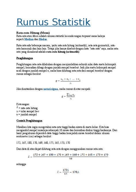 (DOC) Rumus Statistik Rata-rata Hitung (Mean - wintechmobiles.com