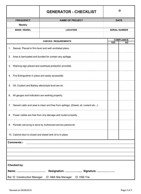 (Generator Inspection Check ListSAMPLERevised 020811)