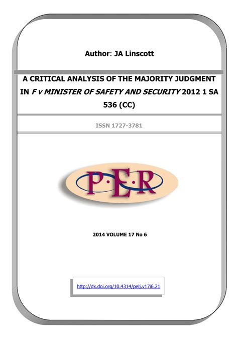 (PDF) A Critical Analysis Of The Majority Judgment In F V Minister …