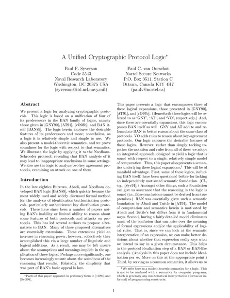 (PDF) A Unified Cryptographic Protocol Logic