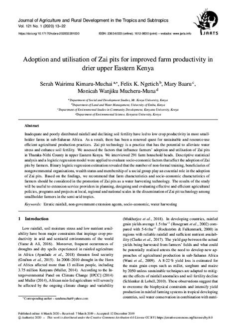 (PDF) Adoption and utilisation of Zai pits for improved farm ... - raincitystudios.com