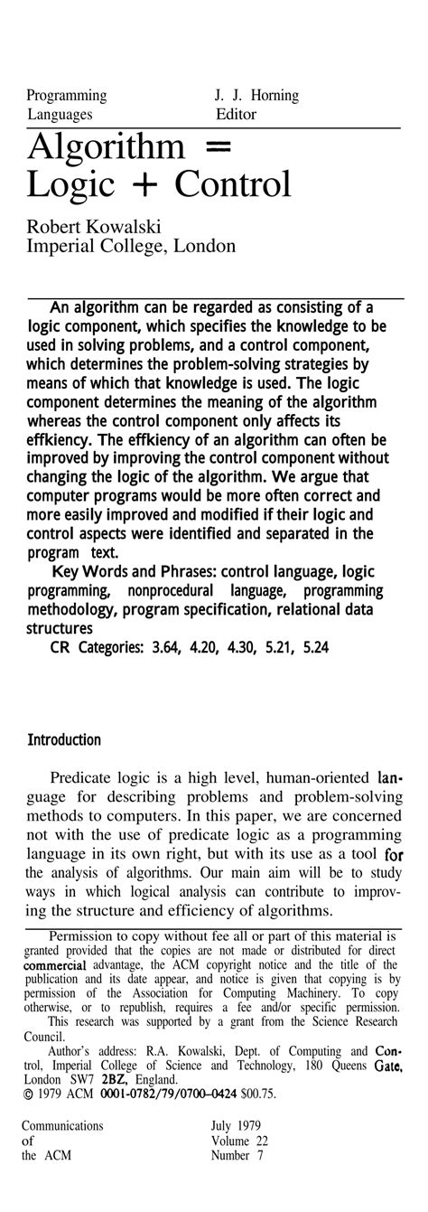 (PDF) Algorithm = Logic + Control - coolestguyplanet.net