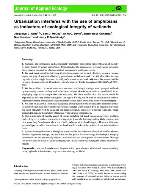 (PDF) Amphibians as biological indicators. ABSTRACT. - raincitystudios.com