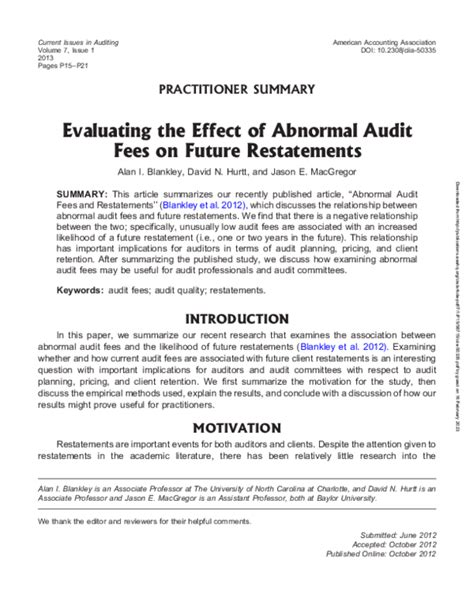 (PDF) Abnormal audit fees and future restatements