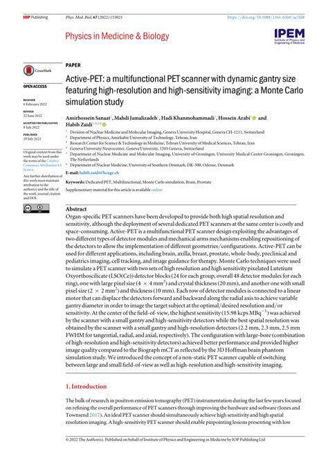 (PDF) Active-PET: a multifunctional PET scanner with dynamic …