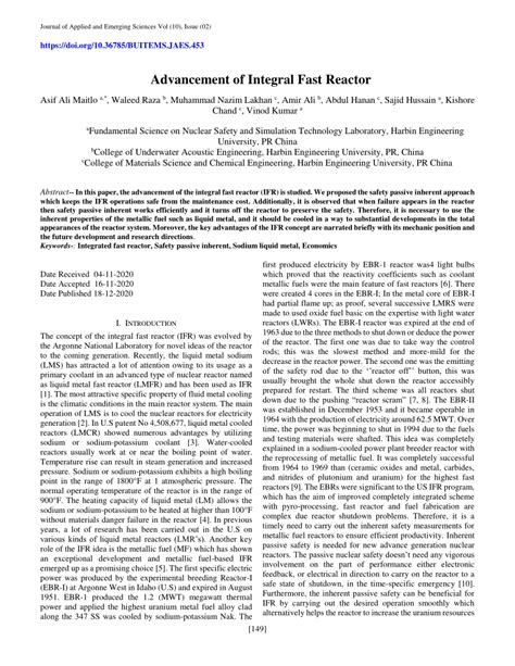 (PDF) Advancement of Integral Fast Reactor - ResearchGate