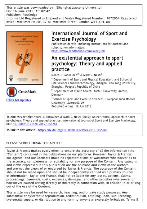 (PDF) An existential approach to sport psychology