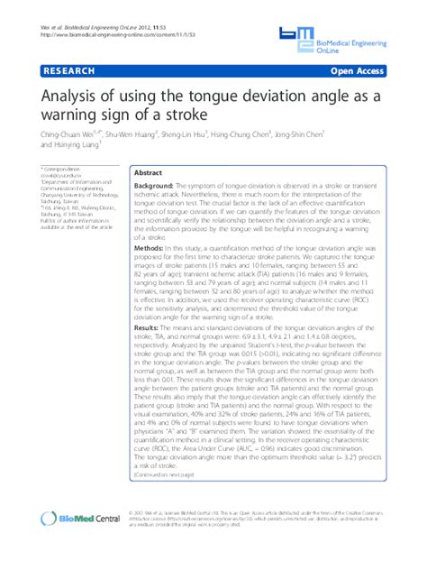(PDF) Analysis of using tongue deviation angle as a warning sign of a