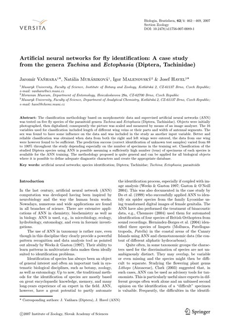 (PDF) Artificial neural networks for fly identification: A case …