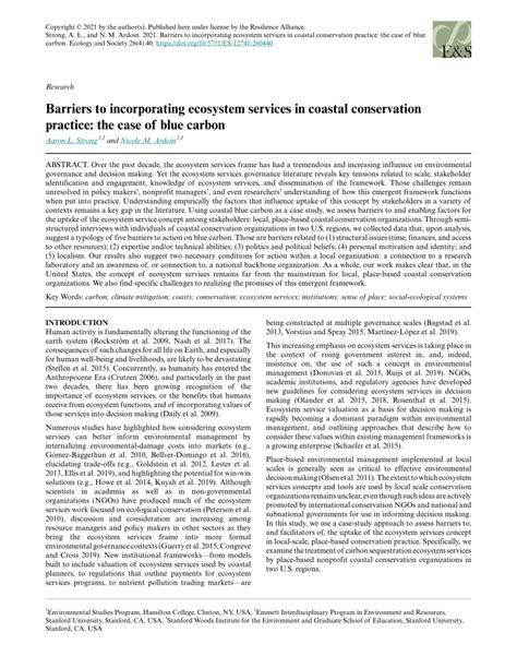(PDF) Barriers to incorporating ecosystem services in coastal ... - raincitystudios.com