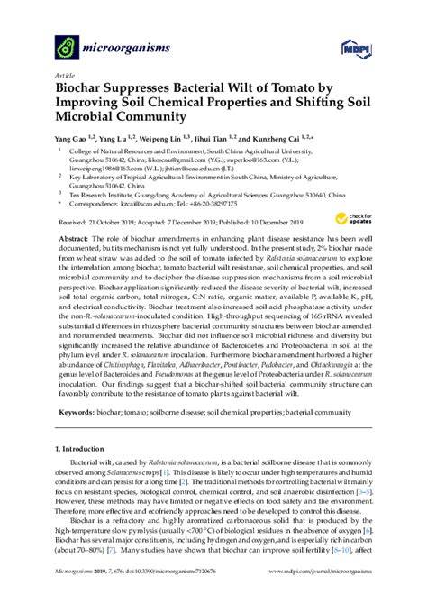 (PDF) Biochar Suppresses Bacterial Wilt of Tomato by Improving Soil ... - raincitystudios.com