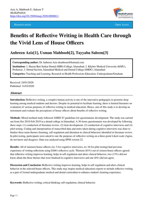 (PDF) Benefits of Reflective Writing in Health Care through the …