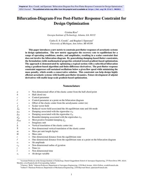 (PDF) Bifurcation-Diagram-Free Post-Flutter Response