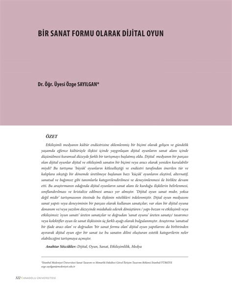 (PDF) Bir Sanat Formu Olarak Dijital Oyun.