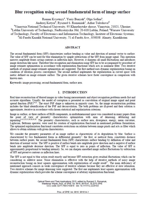 (PDF) Blur recognition using second fundamental form of image surface