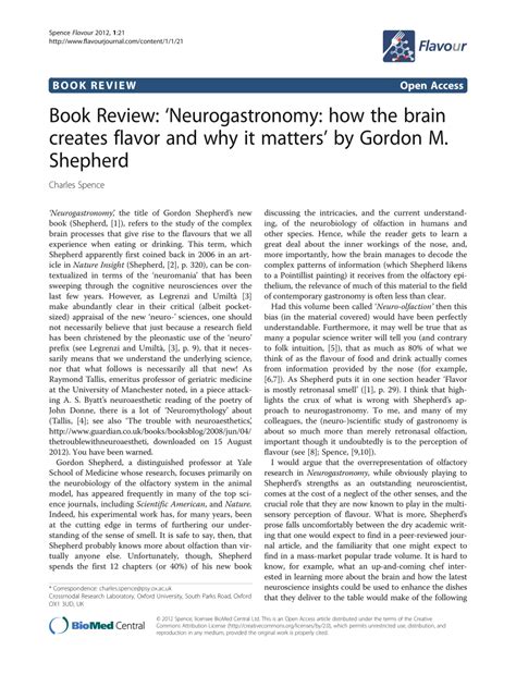 (PDF) Book Review: ‘Neurogastronomy: how the brain