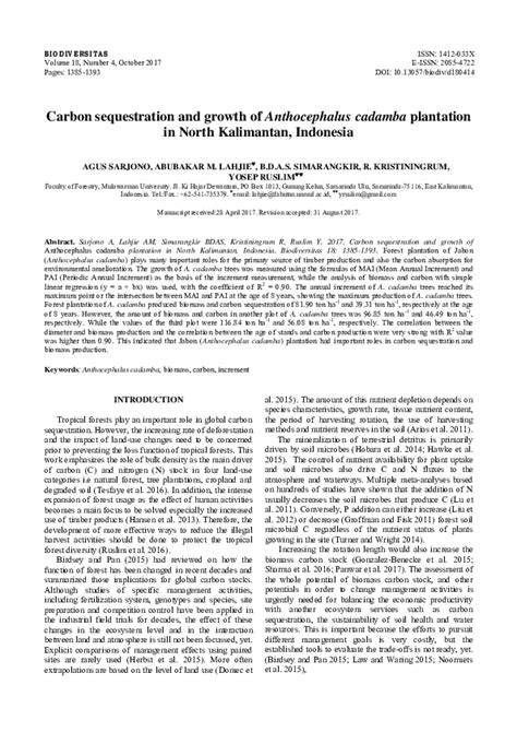 (PDF) Carbon sequestration and growth of Anthocephalus cadamba ... - raincitystudios.com