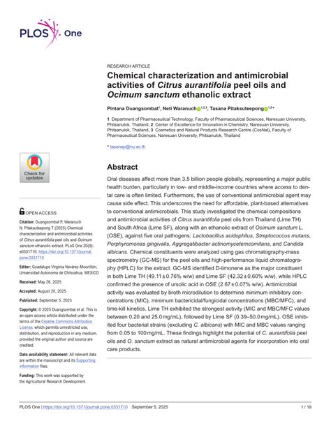 (PDF) Characterization and Economic Feasibility of Citrus aurantifolia ... - raincitystudios.com