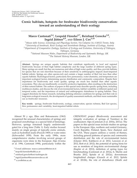 (PDF) Crenic habitats, hotspots for freshwater biodiversity ... - raincitystudios.com