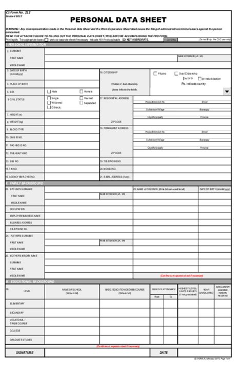 (PDF) CS Form No 212 Revised Personal Data Sheet Sample Form JAYCELYN