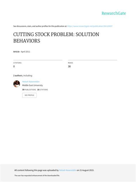 (PDF) CUTTING STOCK PROBLEM: SOLUTION BEHAVIORS