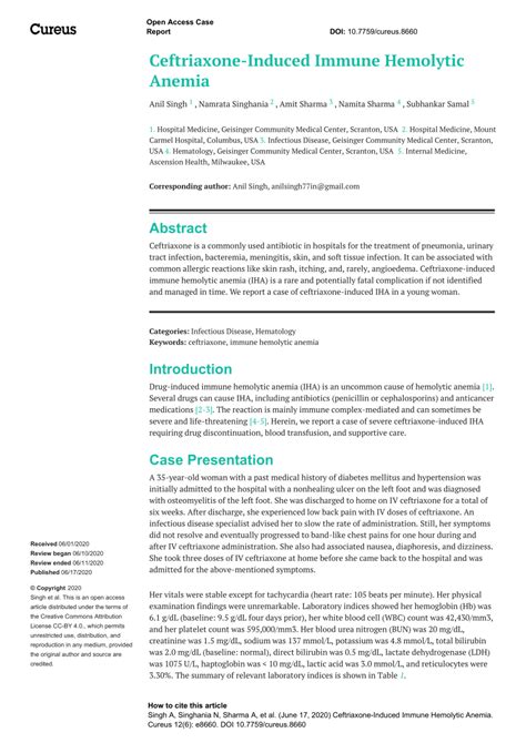 (PDF) Ceftriaxone-induced hemolysis - ResearchGate