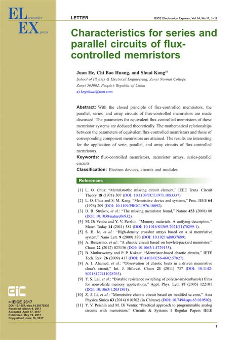 (PDF) Characteristics for Series and Parallel Circuits of Flux-controlled Memristors …