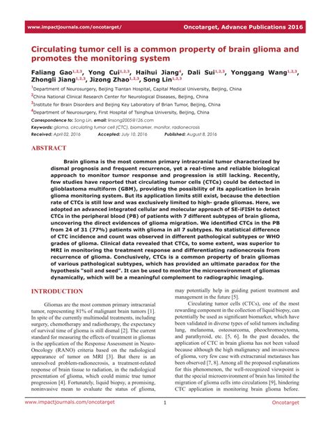 (PDF) Circulating Tumor Cells for Glioma - ResearchGate