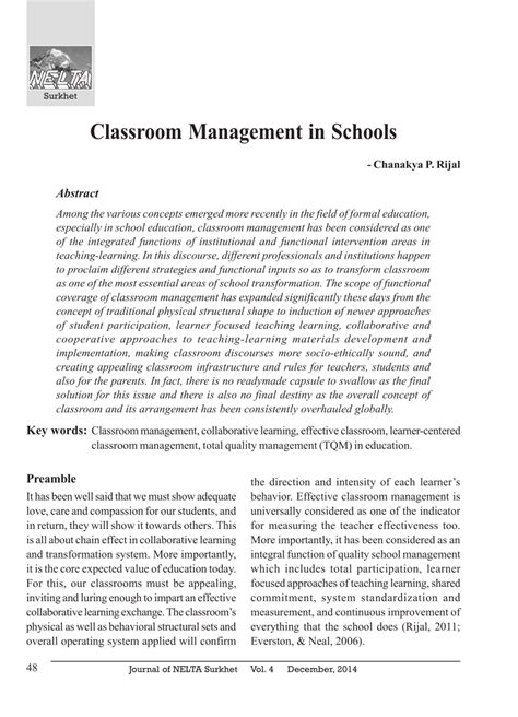 (PDF) Classroom Management in Schools - ResearchGate