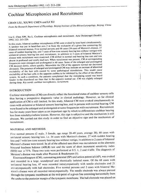 (PDF) Cochlear Microphonics and Recruitment - ResearchGate