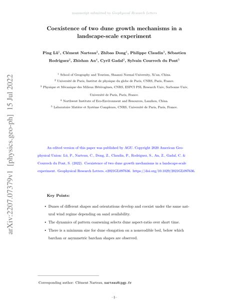 (PDF) Coexistence of Two Dune Growth Mechanisms in a