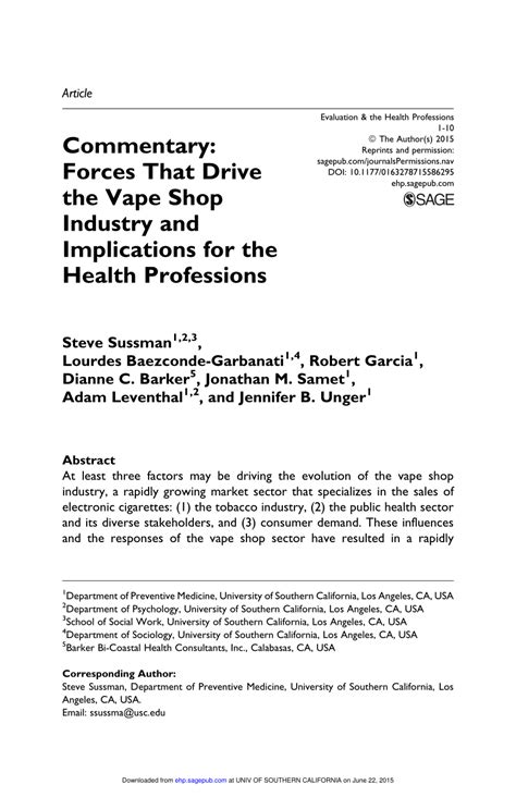 (PDF) Commentary: Forces That Drive the Vape Shop Industry and ...