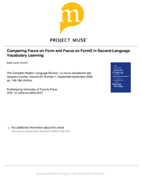 (PDF) Comparing Focus on Form and Focus on FormS in SecondLanguage
