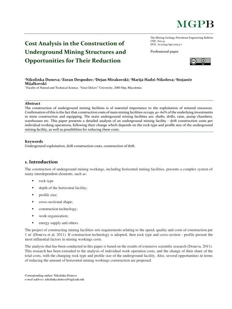 (PDF) Cost analysis in the construction of underground mining ...