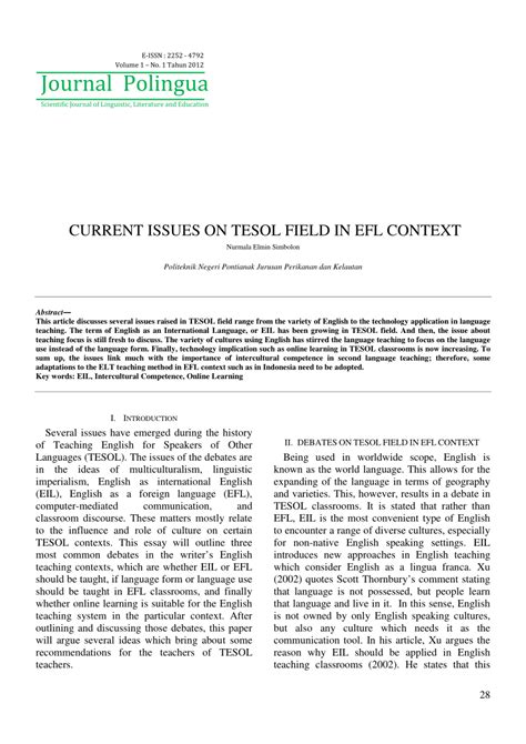 (PDF) Current Issues on TESOL Field in EFL Context